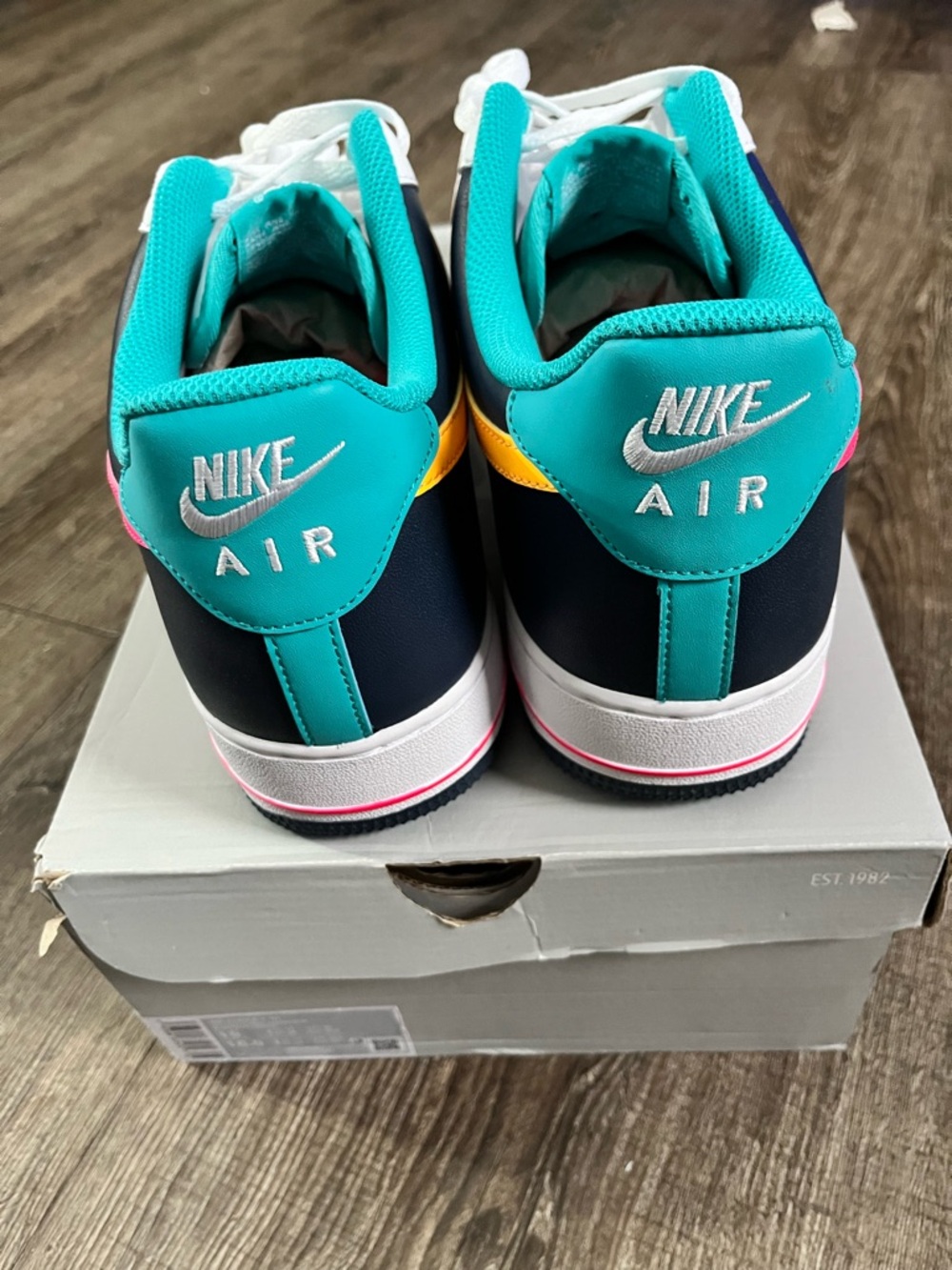 Nike Air Force 1 Low White with Teal, Yellow & Pink Accents - Picture 4 of 8